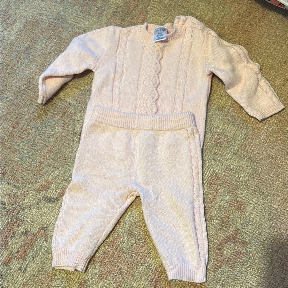 Baby Mode Pink Cable Knit Sweater and Pants Set 6-9 months